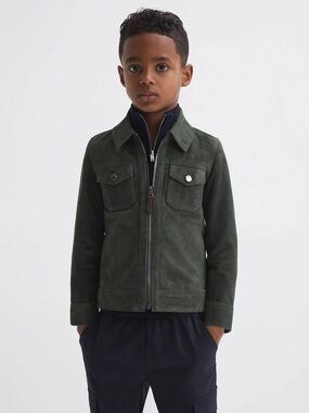 Reiss Forest Green Pike Suede Zip Through Jacket